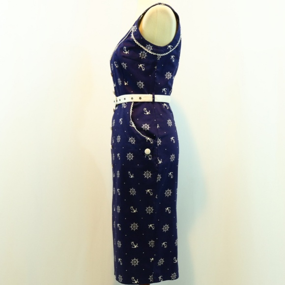 Voodoo Vixen Nautical Printed Belted Pin Up Dress - Picture 3 of 8